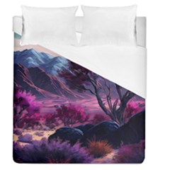 Landscape Landscape Painting Purple Purple Trees Duvet Cover (queen Size) by Jancukart