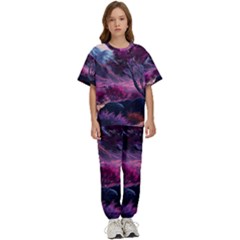 Landscape Landscape Painting Purple Purple Trees Kids  Tee And Pants Sports Set by Jancukart