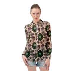 Floral Flower Spring Rose Watercolor Wreath Long Sleeve Chiffon Shirt