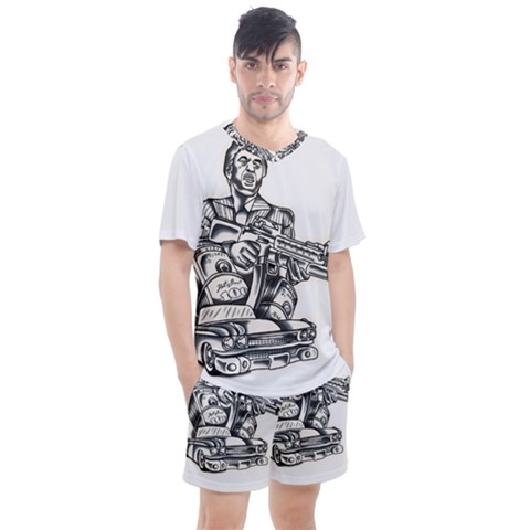 Scarface Movie Traditional Tattoo Men s Mesh Tee And Shorts Set by tradlinestyle