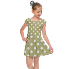 Lime Green Polka Dots Kids  Cap Sleeve Dress