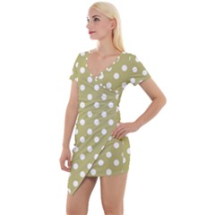 Lime Green Polka Dots Short Sleeve Asymmetric Mini Dress