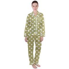 Lime Green Polka Dots Women s Long Sleeve Satin Pajamas Set	