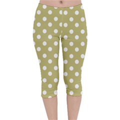 Lime Green Polka Dots Velvet Capri Leggings 