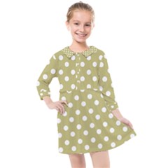 Lime Green Polka Dots Kids  Quarter Sleeve Shirt Dress