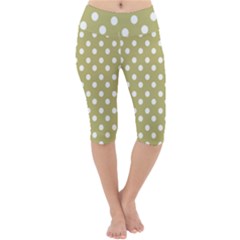 Lime Green Polka Dots Lightweight Velour Cropped Yoga Leggings