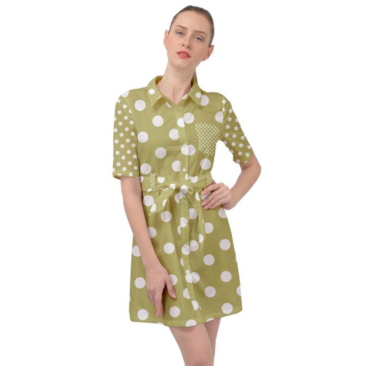 Lime Green Polka Dots Belted Shirt Dress