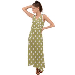 Lime Green Polka Dots V-Neck Chiffon Maxi Dress