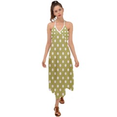 Lime Green Polka Dots Halter Tie Back Dress 