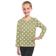 Lime Green Polka Dots Kids  Long Mesh Tee