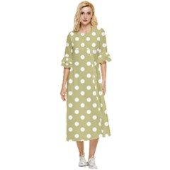 Lime Green Polka Dots Double Cuff Midi Dress