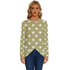 Lime Green Polka Dots Long Sleeve Crew Neck Pullover Top