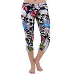 Floral Skeletons Capri Yoga Leggings by GardenOfOphir