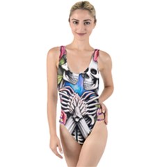 Floral Skeletons High Leg Strappy Swimsuit by GardenOfOphir