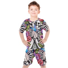 Floral Skeletons Kids  Tee And Shorts Set by GardenOfOphir