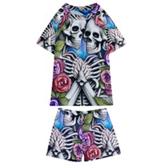 Floral Skeletons Kids  Swim Tee And Shorts Set by GardenOfOphir