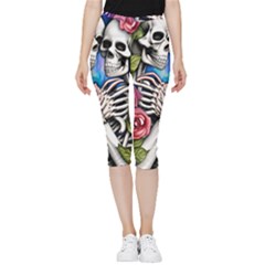 Floral Skeletons Inside Out Lightweight Velour Capri Leggings 