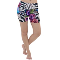 Floral Skeletons Lightweight Velour Yoga Shorts by GardenOfOphir