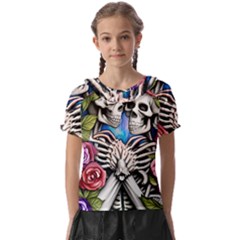 Floral Skeletons Kids  Frill Chiffon Blouse by GardenOfOphir