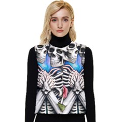 Floral Skeletons Women s Short Button Up Puffer Vest by GardenOfOphir