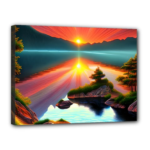 Sunset Over A Lake Canvas 16  X 12  (stretched) by GardenOfOphir
