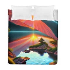 Sunset Over A Lake Duvet Cover Double Side (full/ Double Size) by GardenOfOphir