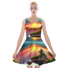 Sunset Over A Lake Velvet Skater Dress by GardenOfOphir