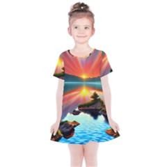 Sunset Over A Lake Kids  Simple Cotton Dress by GardenOfOphir