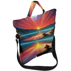 Sunset Over A Lake Fold Over Handle Tote Bag by GardenOfOphir