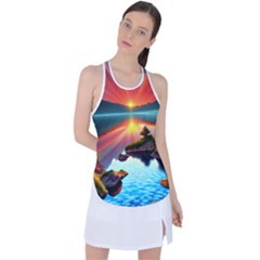 Sunset Over A Lake Racer Back Mesh Tank Top by GardenOfOphir