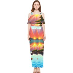 Sunset Over A Lake Draped Sleeveless Chiffon Jumpsuit by GardenOfOphir