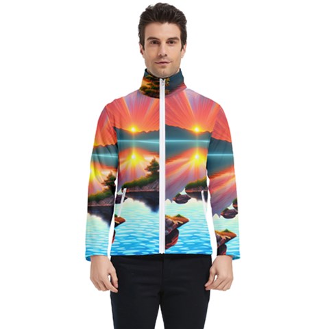 Sunset Over A Lake Men s Bomber Jacket by GardenOfOphir