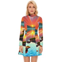 Sunset Over A Lake Long Sleeve Velour Longline Dress by GardenOfOphir