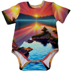 Sunset Over A Lake Baby Short Sleeve Bodysuit by GardenOfOphir