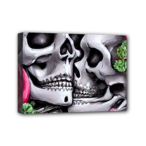 Black Skulls Red Roses Mini Canvas 7  X 5  (stretched) by GardenOfOphir