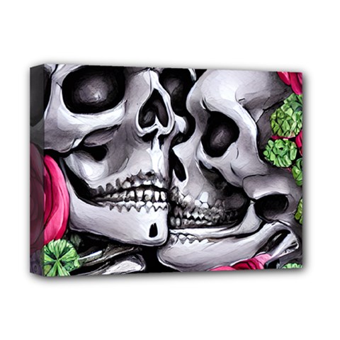 Black Skulls Red Roses Deluxe Canvas 16  x 12  (Stretched) 