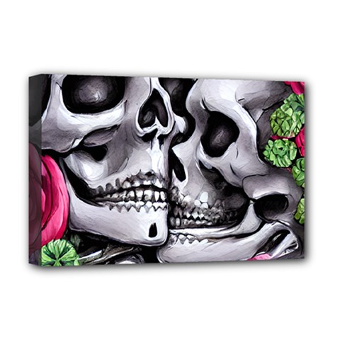 Black Skulls Red Roses Deluxe Canvas 18  X 12  (stretched) by GardenOfOphir