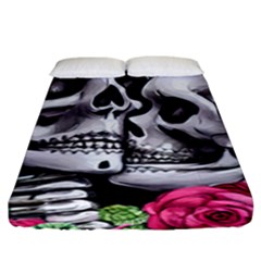 Black Skulls Red Roses Fitted Sheet (king Size) by GardenOfOphir