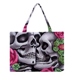 Black Skulls Red Roses Medium Tote Bag by GardenOfOphir