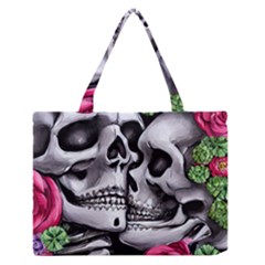 Black Skulls Red Roses Zipper Medium Tote Bag