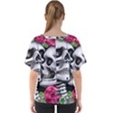 Black Skulls Red Roses V-Neck Dolman Drape Top View2