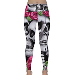 Black Skulls Red Roses Lightweight Velour Classic Yoga Leggings by GardenOfOphir