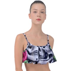 Black Skulls Red Roses Frill Bikini Top by GardenOfOphir