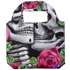 Black Skulls Red Roses Foldable Grocery Recycle Bag by GardenOfOphir