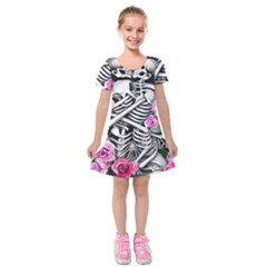Floral Skeletons Kids  Short Sleeve Velvet Dress by GardenOfOphir