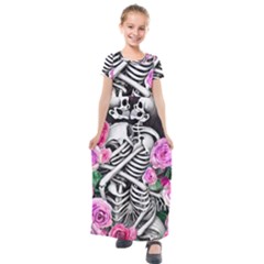 Floral Skeletons Kids  Short Sleeve Maxi Dress by GardenOfOphir