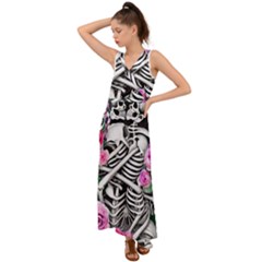 Floral Skeletons V-neck Chiffon Maxi Dress by GardenOfOphir