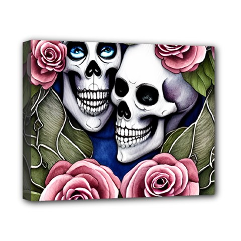 Skulls And Flowers Canvas 10  X 8  (stretched) by GardenOfOphir