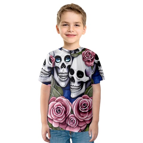 Skulls And Flowers Kids  Sport Mesh Tee by GardenOfOphir