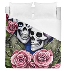 Skulls And Flowers Duvet Cover (queen Size) by GardenOfOphir